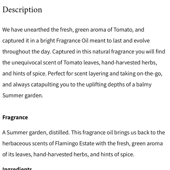 Flamingo Estate Tomato Fragrance Oil  PLUS Mini Coriandoli Candle-NIB - Picture 4 of 6